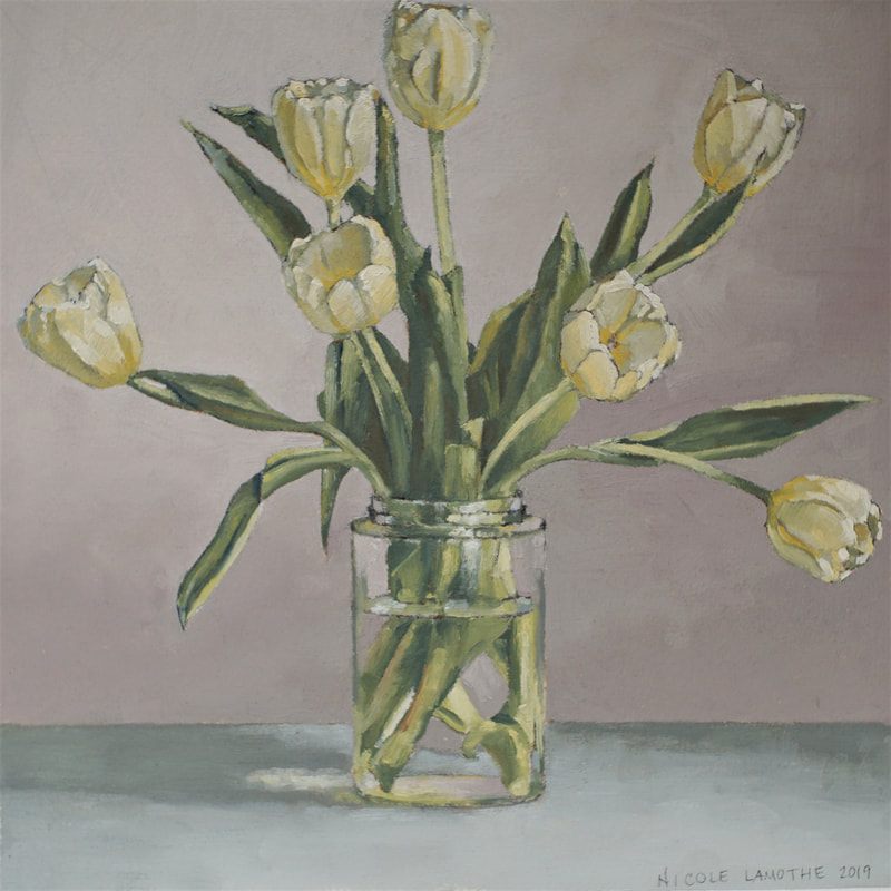 Realistic still life oil painting of Tulip flowers