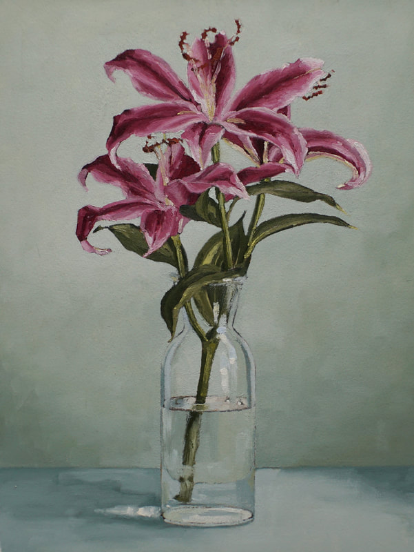 Realistic still life oil painting of Lily flowers