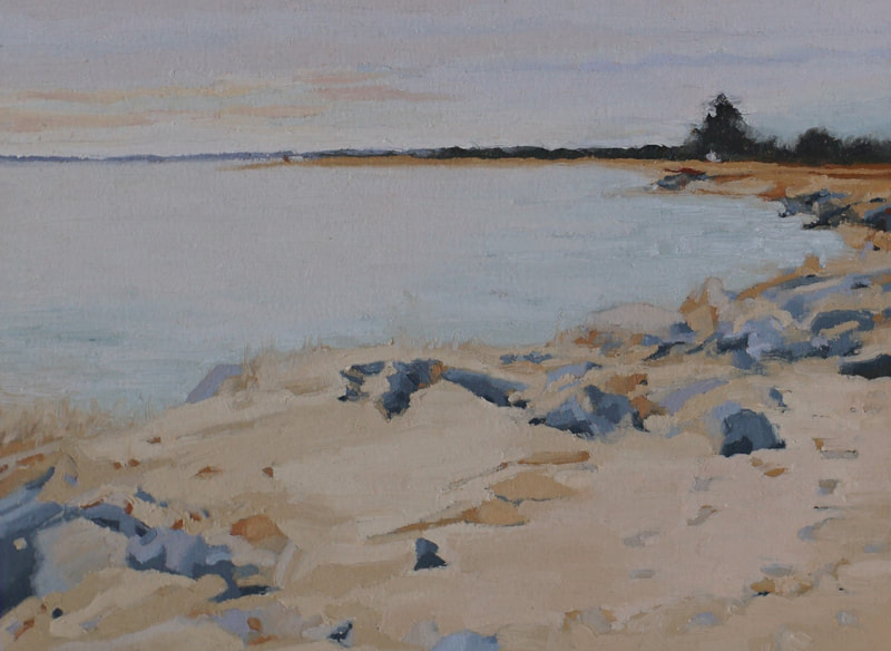 Landscape oil painting, December seascape in Salisbury MA, by Nicole Lamothe, Apollo Beach, FL