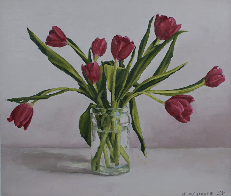 Realistic still life oil painting of Tulip flowers