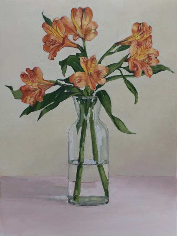 Realistic still life oil painting of Astra flowers