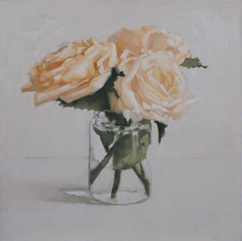 Realistic still life oil painting of roses