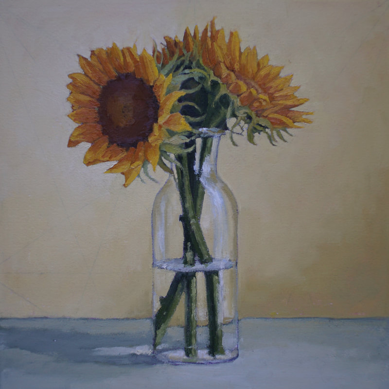 Realistic still life oil painting sunflowers