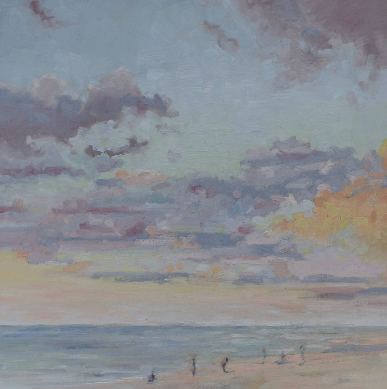 Landscape oil painting, tropical winter seascape Apollo Beach Nature preserve, by Nicole Lamothe