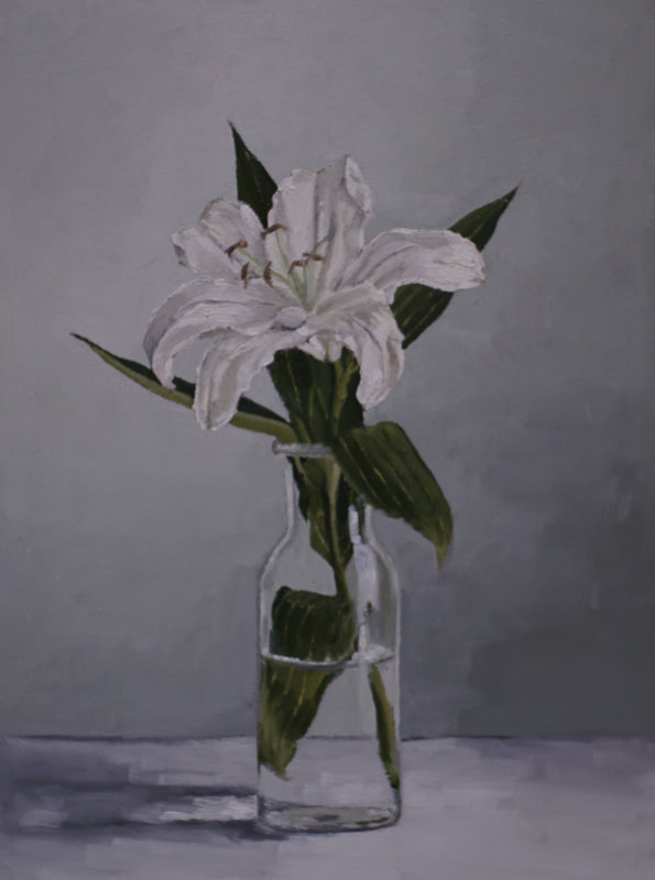 Realistic still life oil painting white lily flowers